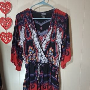Angie Red and Black Patterned Jumpsuit